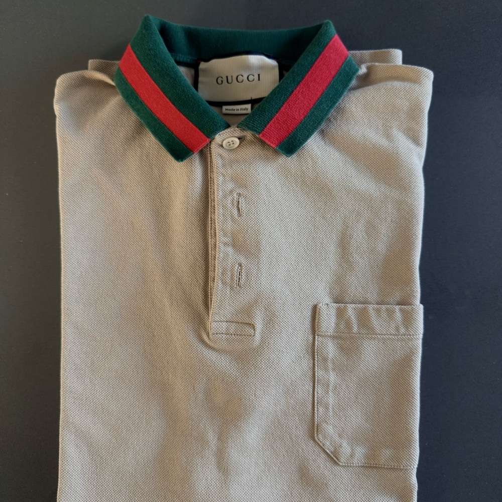 Gucci Beige Cotton Piquet Polo with Web Collar